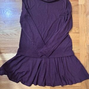 Purple Long Sleeve Dress with Pleated Skirt
